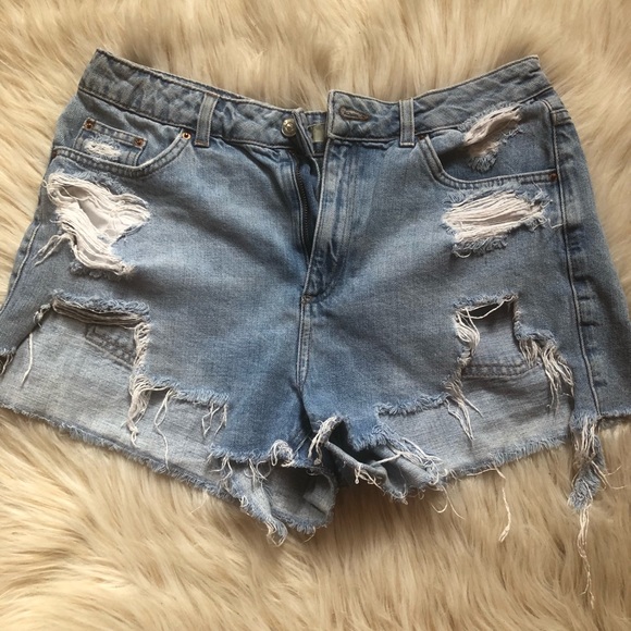 Topshop Pants - Super distressed Topshop Moto Mom Jean shorts